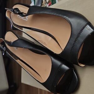 9& CO Gevette Open Toe 3" Wedge  Heel Black Dress Shoes Size 8M